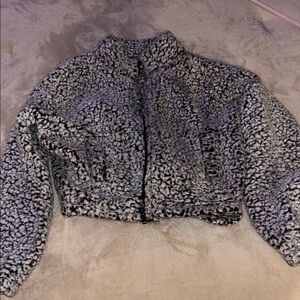 Cropped Sherpa Jacket - Black/Grey Faux Shearling